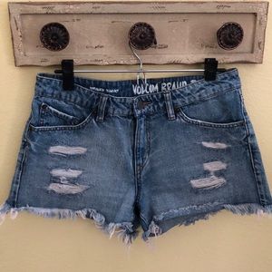 Classic distressed stone wash denim Volcom shorts